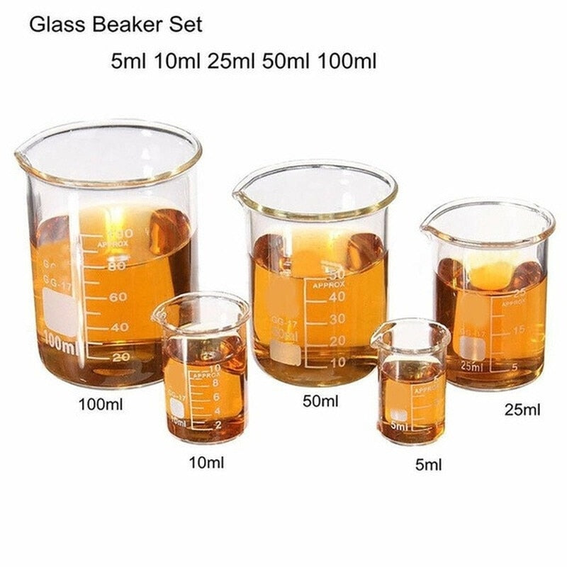 5Pcs Glass Beaker Set 5/10/25/50/100ml Borosilicate Glass Laboratory Measuring Cup Glassware School Study Lab Educational Supply - Scienmart