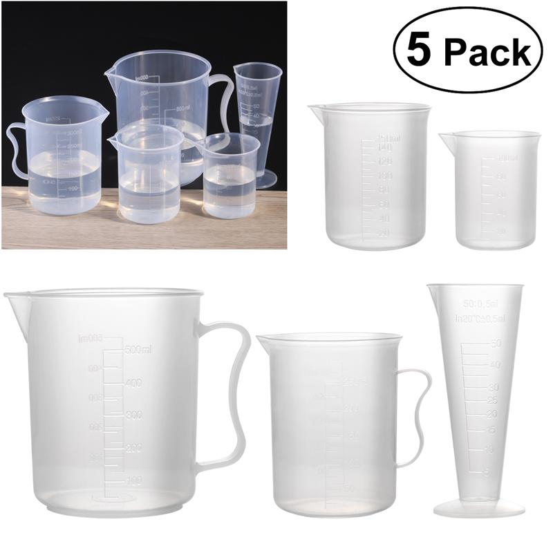 5pcs 50ml / 100ml / 150ml / 250ml / 500ml Measuring Cup Labs Plastic Graduated Beakers Measuring Cup With Handle (Transparent) - Scienmart