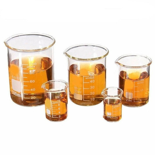 5Pcs Glass Beaker Set 5/10/25/50/100ml Borosilicate Glass Laboratory Measuring Cup Glassware School Study Lab Educational Supply - Scienmart