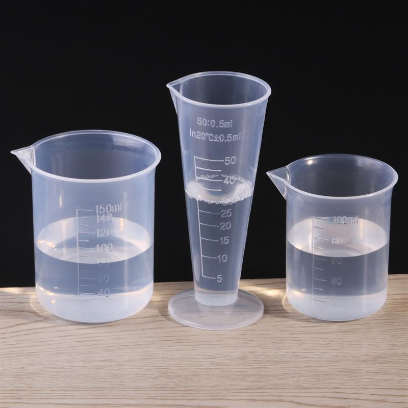 5pcs 50ml / 100ml / 150ml / 250ml / 500ml Measuring Cup Labs Plastic Graduated Beakers Measuring Cup With Handle (Transparent) - Scienmart