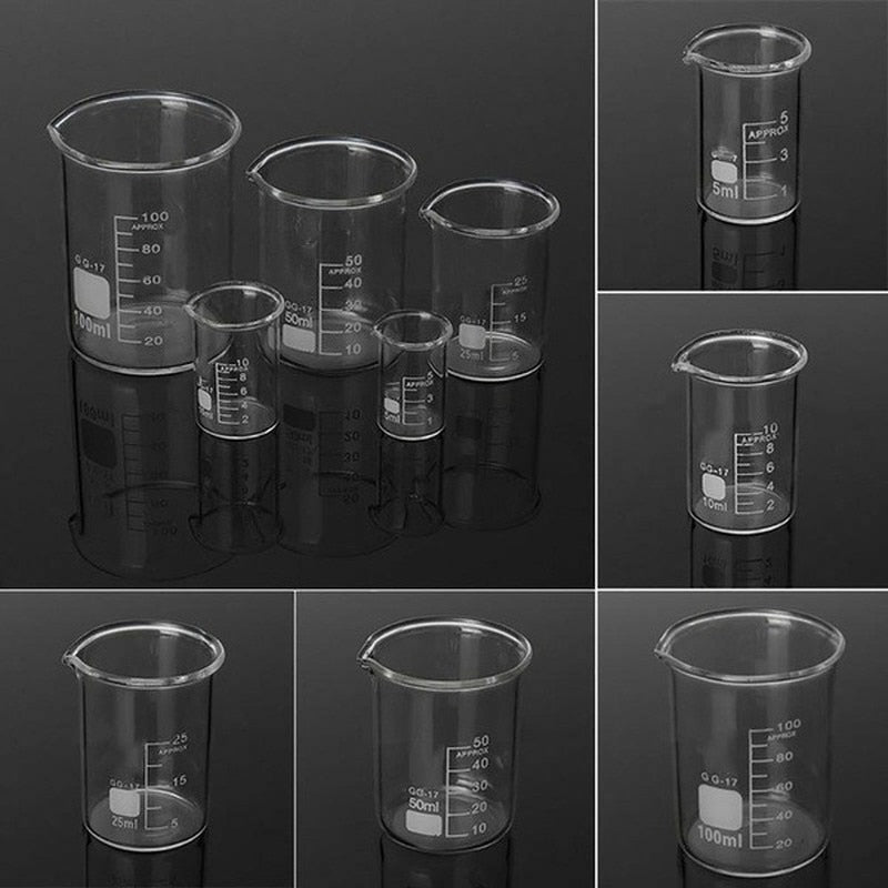 5Pcs Glass Beaker Set 5/10/25/50/100ml Borosilicate Glass Laboratory Measuring Cup Glassware School Study Lab Educational Supply - Scienmart