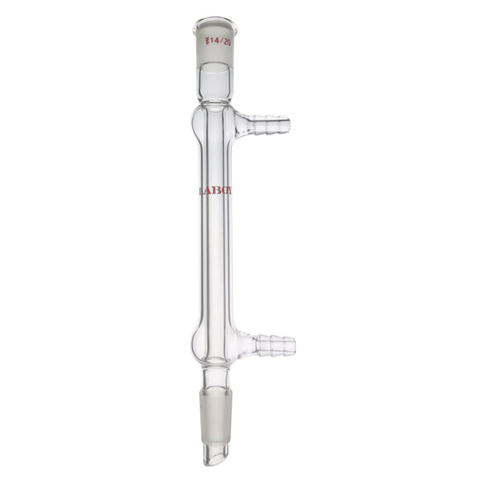 Laboy glass west condenser with serrated hose connection.