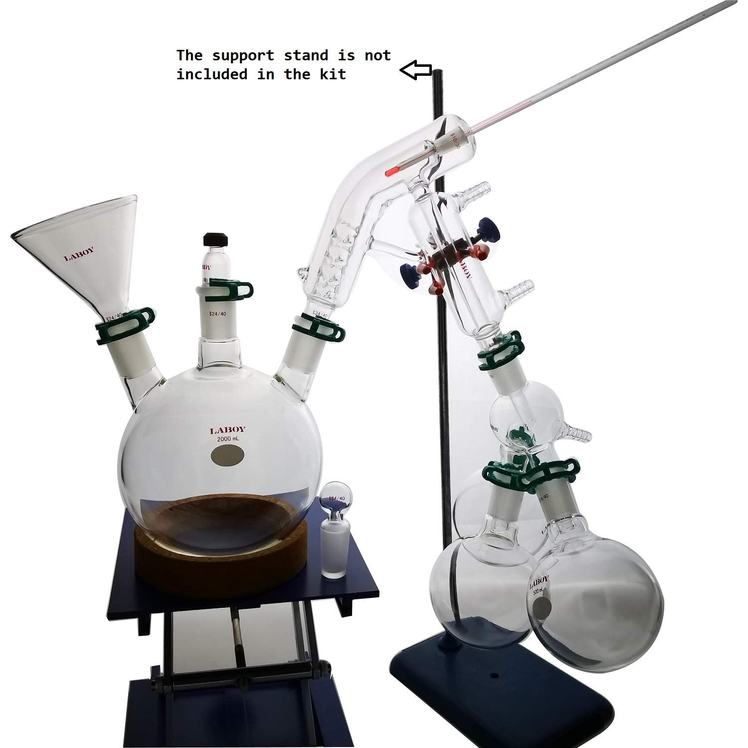 Laboy Glass 2000mL 24/40 Distillation Set Distilling Apparatus Organic Chemistry Lab Glassware Kit - Scienmart