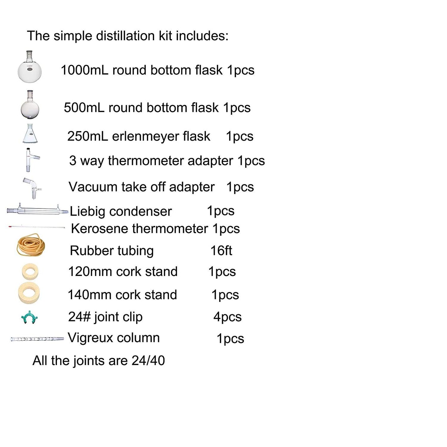 Laboy Glass Fractional Distillaton Apparatus Kit Fractionating Distilling Set with 24/40 Joints & Vigreux Column Organic Chemistry Lab Glassware Equipment - Scienmart