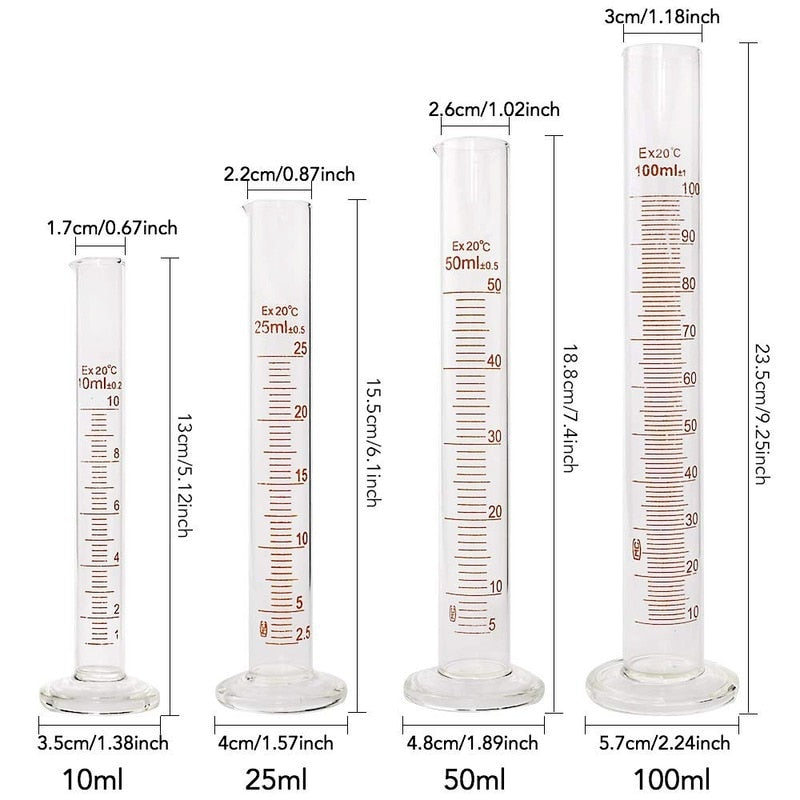 Glass Graduated Cylinder Set 10ml 25ml 50ml 100ml, Thick Glass Beaker Set 50ml 100ml 250ml with 2 Droppers - Scienmart