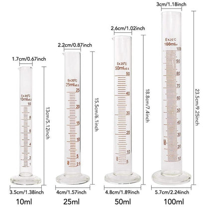 Glass Graduated Cylinder Set 10ml 25ml 50ml 100ml, Thick Glass Beaker Set 50ml 100ml 250ml with 2 Droppers - Scienmart