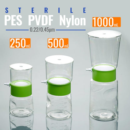 Sterile Bottle Top Vacuum Filtration with 0.22/0.45μm PES Membrane for Lab, 250ml Funnel + 250ml Receiver Lot of 12pcs - Scienmart