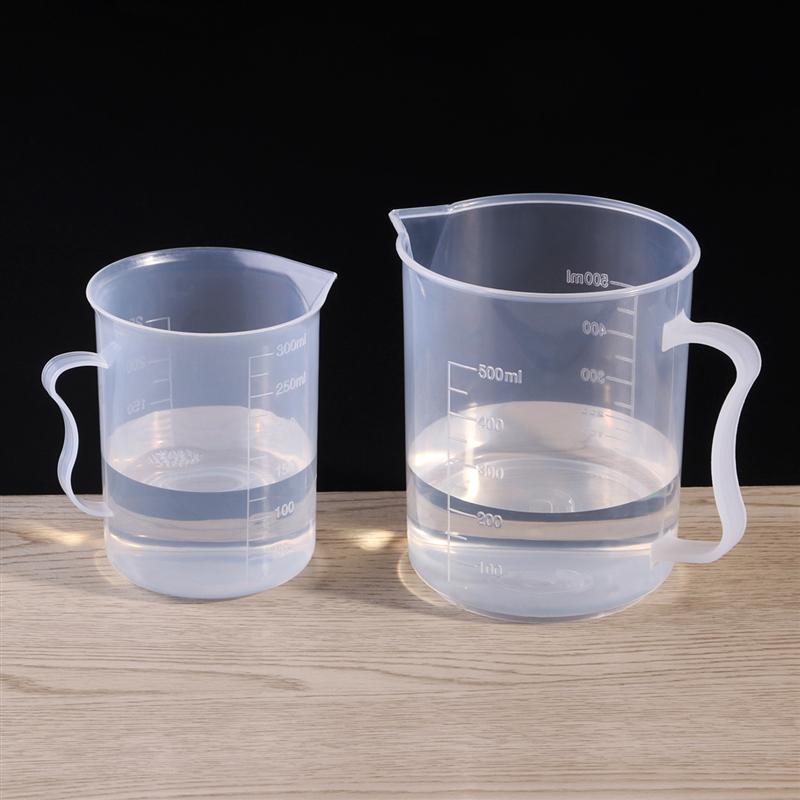 5pcs 50ml / 100ml / 150ml / 250ml / 500ml Measuring Cup Labs Plastic Graduated Beakers Measuring Cup With Handle (Transparent) - Scienmart