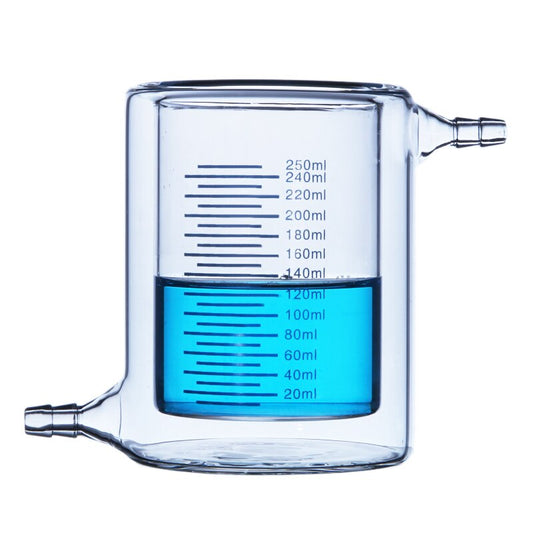 Glass Jacketed Beaker 250ml Double Layer Lab Reactor Vessel with Upper and Lower Hose Connections - Scienmart