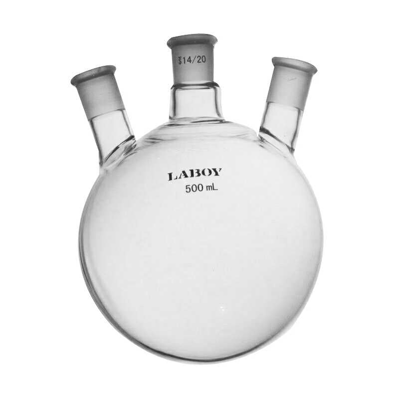 Glass 3 neck Round Bottom Flask Angled with Standard Taper Joints - Scienmart