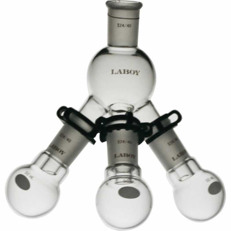 Glass 24/40 Distillation Receiver With 3Pcs 50mL Rbf And 3Pcs Clips
