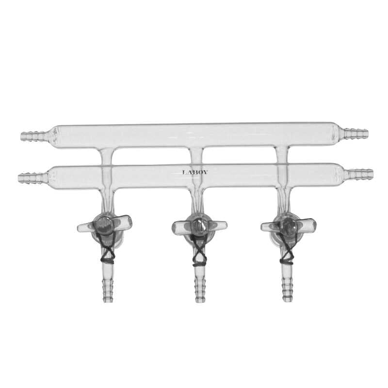 Glass High Vacuum Double Manifold with 4mm Double Oblique Hollow Glass Stopcocks for Schlenk line - Scienmart