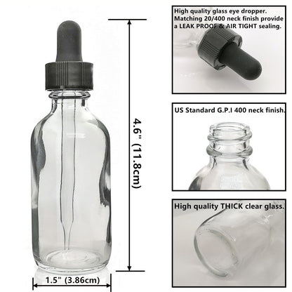 2 Oz 60ml Clear Glass Bottles with Glass Eye Dropper Pipette for Essential oils Chemistry Lab Chemicals 12pcs - Scienmart