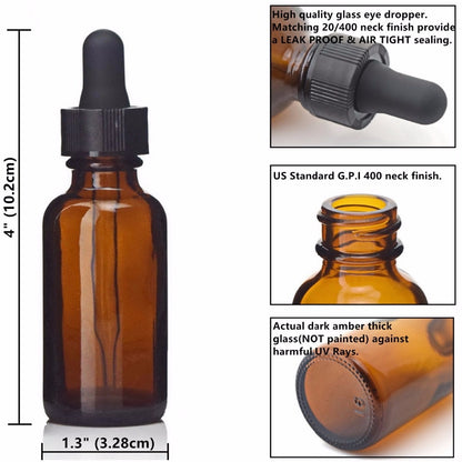 12pcs 30ml Amber Glass Liquid Reagent Pipette Bottle with Eye Dropper for Essential Oil Aromatherapy Chemistry Lab Chemicals 1oz - Scienmart