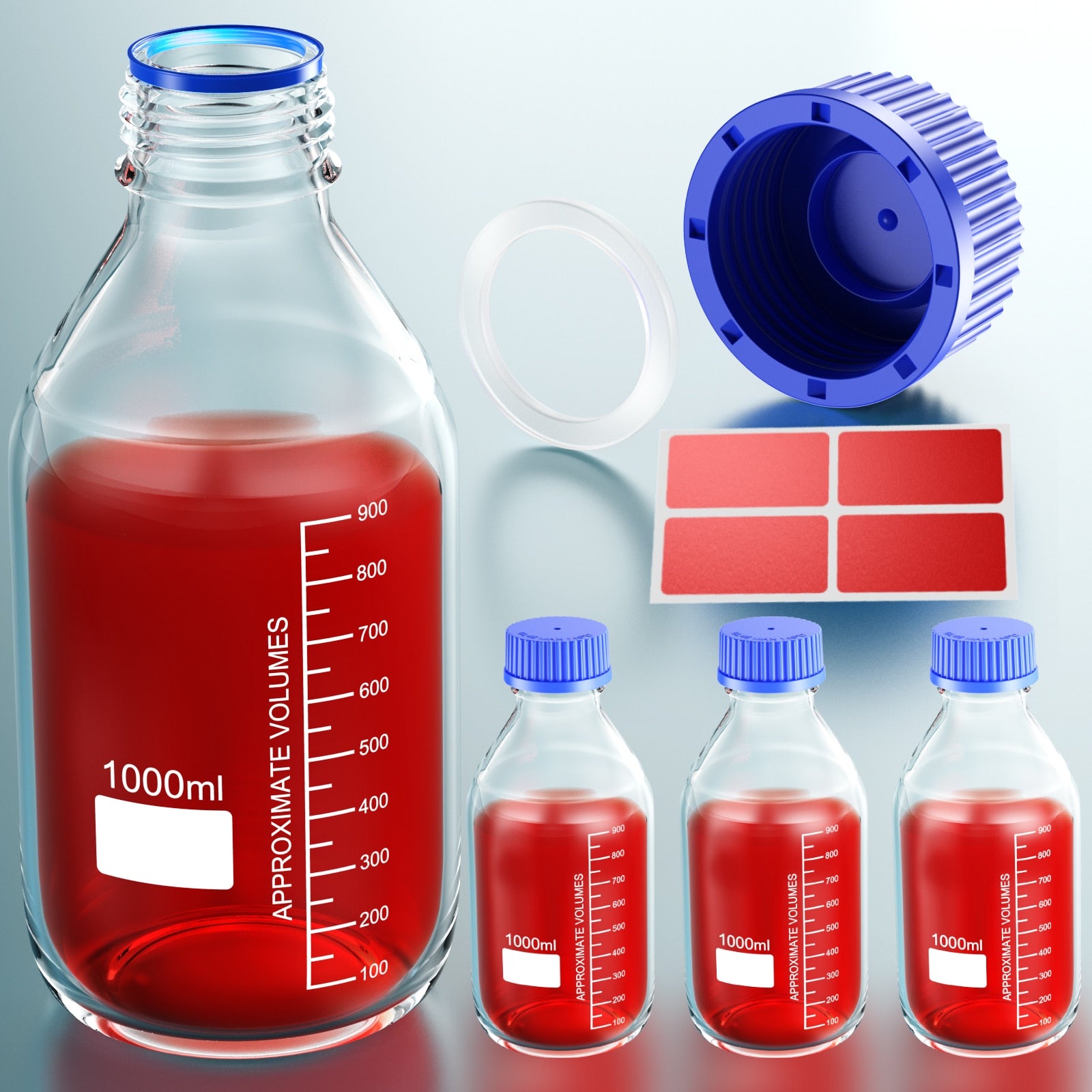 Glass Media Storage Bottles with Blue Screw Cap from 25ml to 1000ml GL45 GL32 GL25 - Scienmart