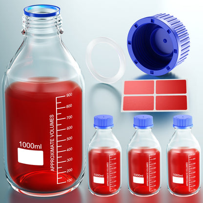 Glass Media Storage Bottles with Blue Screw Cap from 25ml to 1000ml GL45 GL32 GL25 - Scienmart