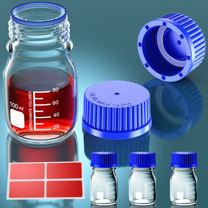 Glass Media Storage Bottles with Blue Screw Cap from 25ml to 1000ml GL45 GL32 GL25 - Scienmart