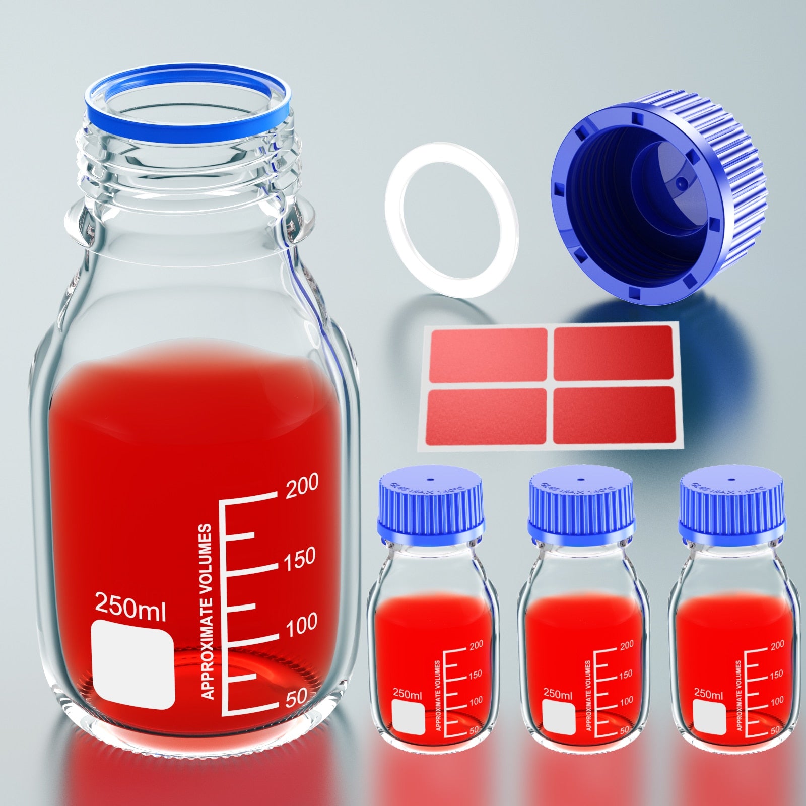 Glass Media Storage Bottles with Blue Screw Cap from 25ml to 1000ml GL45 GL32 GL25 - Scienmart