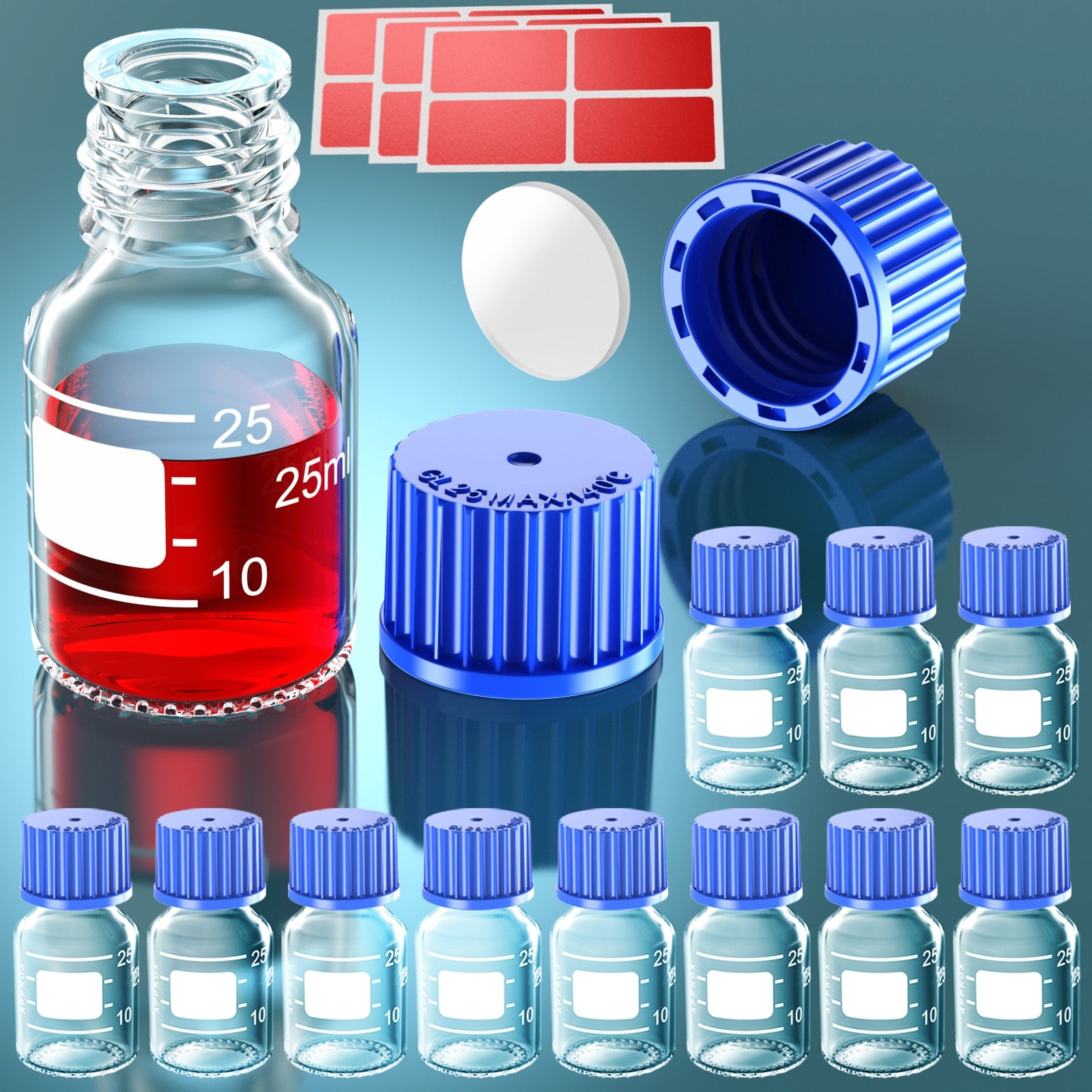 Glass Media Storage Bottles with Blue Screw Cap from 25ml to 1000ml GL45 GL32 GL25 - Scienmart