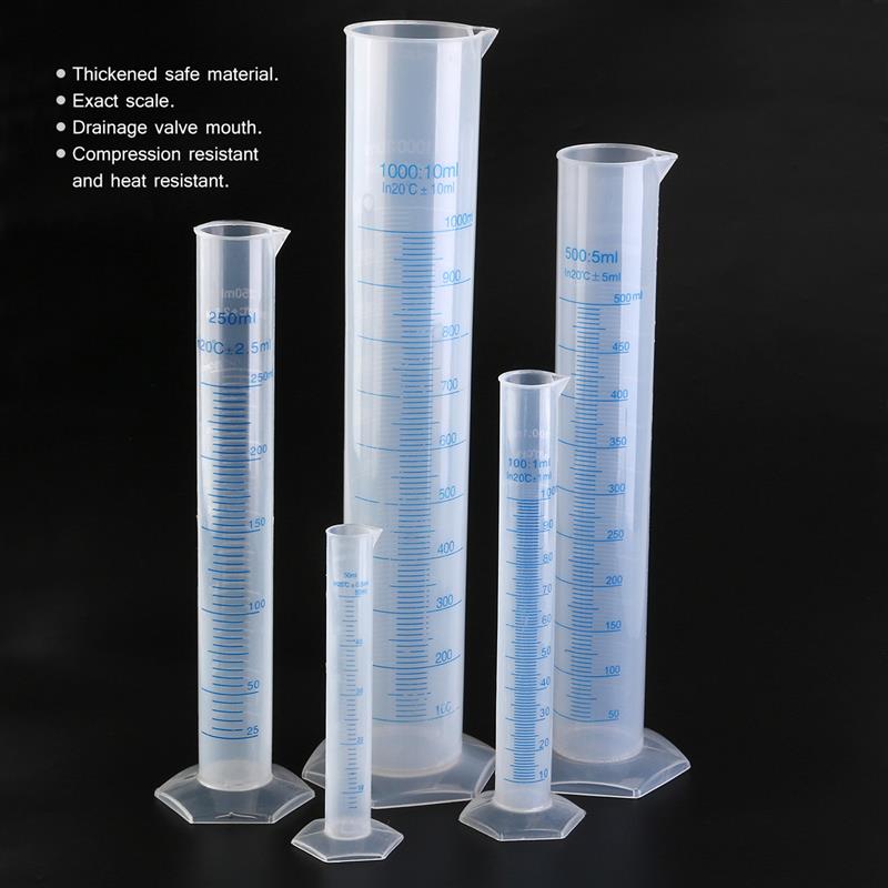 5pcs Transparent Measuring Plastic Graduated Cylinder Plastic Test Liquid Tube Lab Tool 50ml / 100ml / 250ml / 500ml / 1000ml - Scienmart