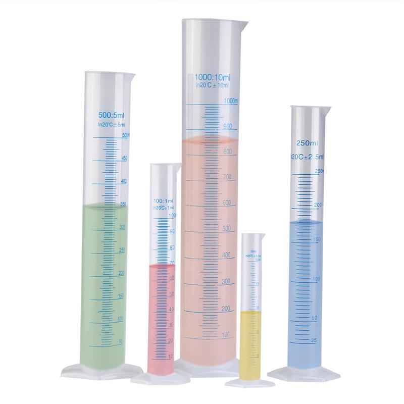 5pcs Transparent Measuring Plastic Graduated Cylinder Plastic Test Liquid Tube Lab Tool 50ml / 100ml / 250ml / 500ml / 1000ml - Scienmart