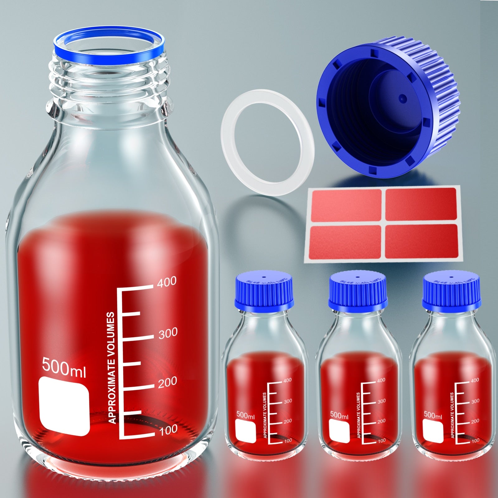 Glass Media Storage Bottles with Blue Screw Cap from 25ml to 1000ml GL45 GL32 GL25 - Scienmart