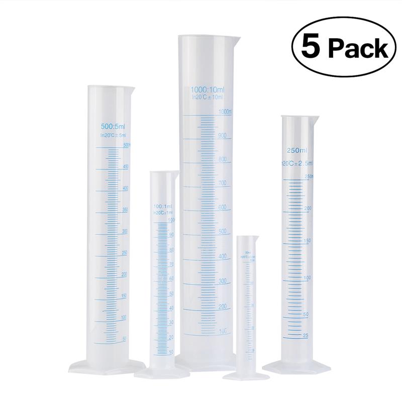 5pcs Transparent Measuring Plastic Graduated Cylinder Plastic Test Liquid Tube Lab Tool 50ml / 100ml / 250ml / 500ml / 1000ml - Scienmart