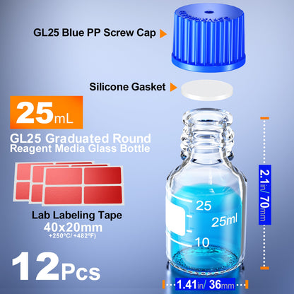 Glass Media Storage Bottles with Blue Screw Cap from 25ml to 1000ml GL45 GL32 GL25 - Scienmart